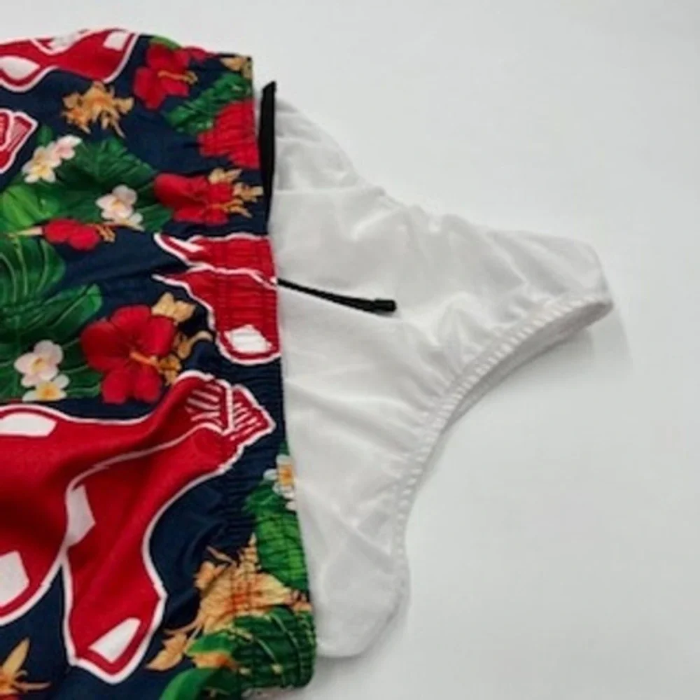 MLB Boston Red Sox Mens Tropical Hibiscus shorts Swim Trunks Navy Red Large
